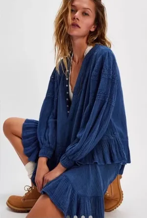 NWT FREE PEOPLE sachi mini dress in Big Dipper blue sz‎ S thumbnail 1
