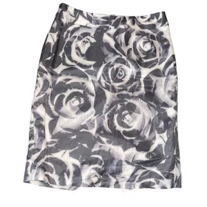 Banana Republic Skirt Womens Size 6 Gray White Rose Floral Pencil‎ Knee thumbnail 2