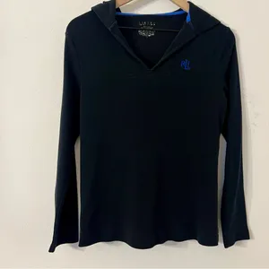 Vintage Lauren Ralph Lauren Women’s Black Hooded Shirt Long size small thumbnail 5
