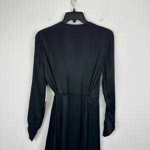 Anthropologie Lace Trimmed Wrap Dress Viscose Satin Long Sleeve Black XS NWT thumbnail 14