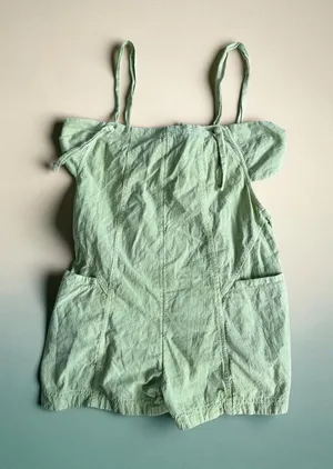 FREE PEOPLE Green Linen Blend Romper Size MEDIUM thumbnail 1