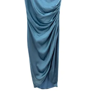 Elliatt One Shoulder Satin Draped Midi‎ Dress Blue Small Cocktail Party Wedding thumbnail 3