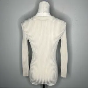Y2K Vintage Cache Cream Silk Blend Rib Knit Keyhole Square Ring Going Out Blouse thumbnail 2