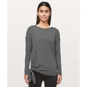 Lululemon To The Point Long Sleeve Modern Stripe Heathered Black‎ White thumbnail 3