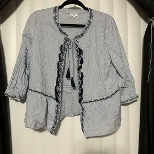 Westport blue/navy blue striped cardigan style top thumbnail 1