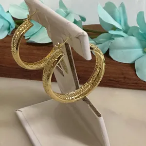 14K Gold Plated XP Hoop Earrings Greek Fretwork‎ Pattern Latch thumbnail 5
