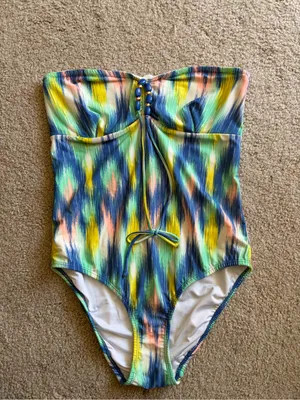Shoshanna Ikat Rio Vista Bandeau Beaded Halter Maillot one piece Swimsuit Sz 10 thumbnail 3