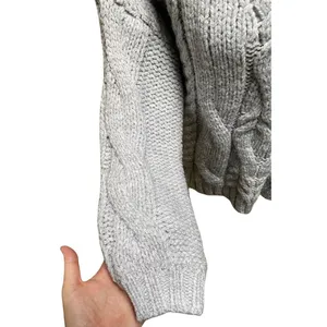 Aerie Snowday Oversized Chunky Cable Knit Sweater Gray Crew Neck NWOT XS thumbnail 7