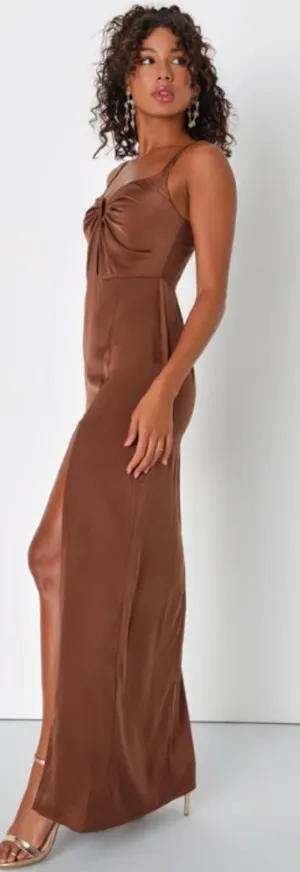 LULU's Elegant Sexy Prom Wedding Bridesmaid Satin Chic Romantic Satin Maxi thumbnail 1