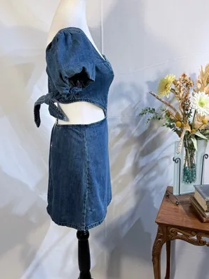 💥NWT Show Me Your Mumu City Cut Out Denim Mini Dress Deep End Size Small🧡 thumbnail 5