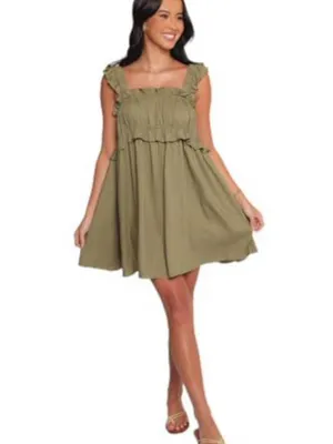 Petal & Pup- NWT- Orion Frill Strap Mini Dress - Olive Small thumbnail 2