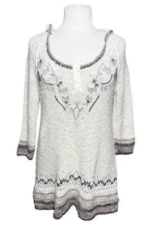 FREE PEOPLE Women’s Y2K Wool Blend Embroidered Hooded Sweater Tunic thumbnail 1