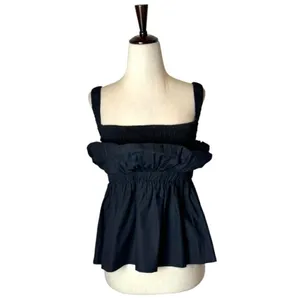 Cleobella Shirt Women XS Black Organic Cotton Ruffle Peplum Desi Tank Top Gothic thumbnail 3