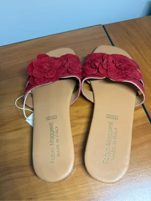 NWT Fabio‎ Maggenti Flat Sandal Slip On Red Leather Floral Made in Italy W9 thumbnail 5