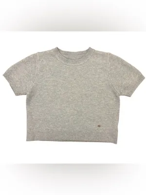 Tête & Tête Gray/Blue Short Sleeve Knit Sweater Top Boxy Crew Neck Soft Luxe thumbnail 3