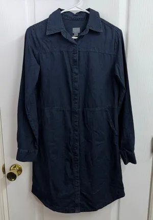 Universal Threads NEW indigo blue‎ dark wash 100% cotton long sleeve denim dress thumbnail 1