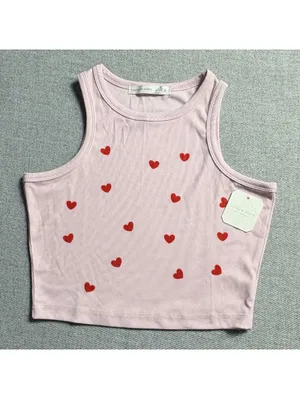 Altar'd State Pink Crop Tank Top with Red Heart Print, Size Small thumbnail 2