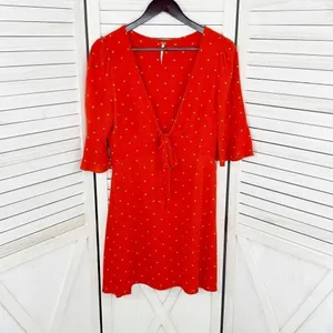 Free People All Yours Polka Dot Flounce Sleeve Mini Dress Orange Size‎ 4 V Neck thumbnail 9