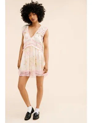 Free People Spring Fling Mini Dress in Tea Combo Medium New Womens Lace Boho thumbnail 16