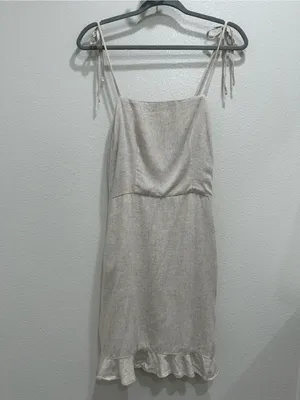 Abercrombie & Fitch Natural Tie-Shoulder Ruffle Mini Dress thumbnail 3
