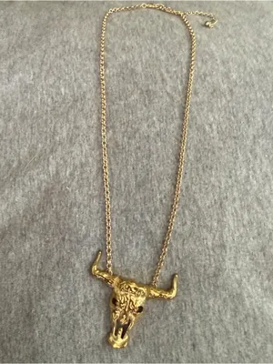 Gold Bull Skull Pendant Necklace thumbnail 6