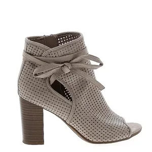 Open Toe Bootie Perforated Suede Bow Tie Taupe-8M thumbnail 1