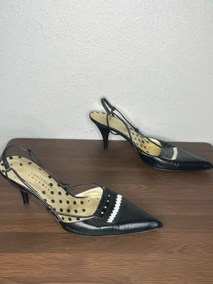 Christian Lacroix Black Leather Pointed Toe Slingback Kitten Heels thumbnail 2