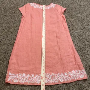 HIHO Tortola Women's Coral 100% Linen White Embroidered Beach Dress Sz. SMALL thumbnail 6