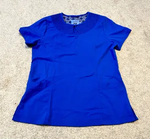 Dansko Royal Blue Smocked‎ Neck Keyhole Scrub Top Women's M thumbnail 1
