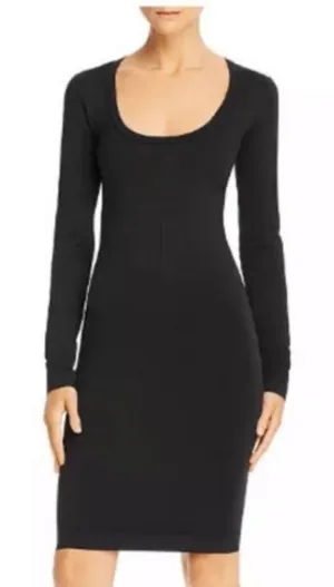 Helmut Lang Black Scoop Neck Bodycon Long Sleeves Basic Stapple Sz XS‎ thumbnail 1