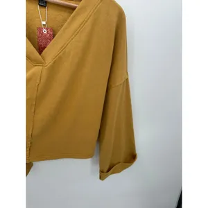 Shein‎ Womens Large Mustard Yellow Oversized Boho Cut Out Twist Back Sweatshirt thumbnail 3