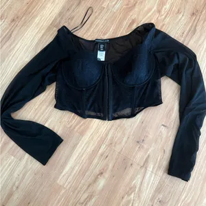 Black Lace Crop Top long sleeve thumbnail 3