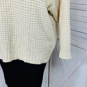 American Eagle Deep V‎ Neck Waffle Knit Oversized Chunky Sweater Tan XL thumbnail 6