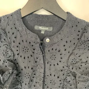 Madewell Black Eyelet Ruffle Front Button Down Shirt Size S‎ thumbnail 4