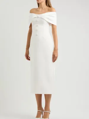 ODD MUSE The Ultimate Muse Bow Midi Dress In White, S thumbnail 5