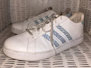 Adidas Grand Court Zebra Stripe White Purple Mint Sneakers Womens 6.5 Streetwear thumbnail 1