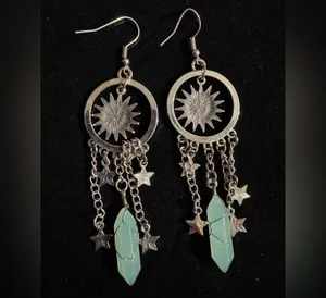 Celestial Moon Sun Star Chandelier Silver Tone Faux Crystal Dangle Earrings thumbnail 4