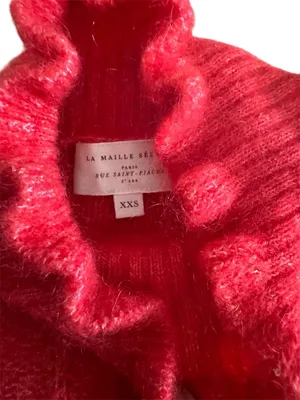 SEZANE Bright Red Mohair Merino Wool Knit Ruffle High Neck Sweater Loris Jumper thumbnail 11