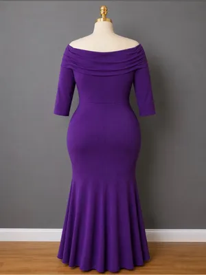 Royal Purple solid off the shoulder long dress. 2X/ PTP: 21 (42) - NWOT thumbnail 5