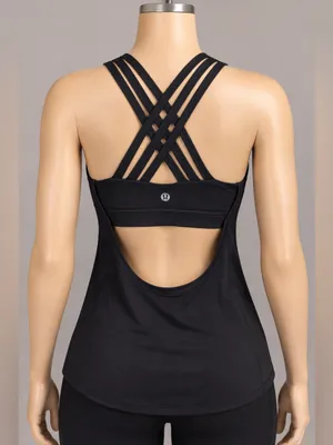 Lululemon Beat The Heat Tank Black Size 4 Strappy Back 2-in-1 Running thumbnail 2