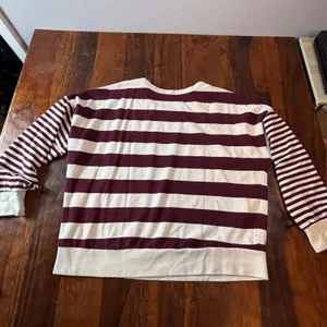 Evereve Womens XL Burgundy Cream‎ Striped Pullover Sweatshirt French Terry Boxy thumbnail 5