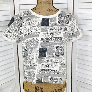Vibe N Astrology Horoscope Crop Tee Shirt‎ Cream Black Medium thumbnail 1