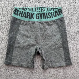 Gymshark Womens Small Gray Marl Seamless High Rise Biker Shorts Teal Waistband thumbnail 1