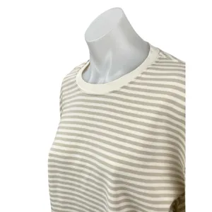 Zara Women's White Gray Striped Crew Neck Long Sleeve Sweatshirt Sweater Top L thumbnail 3