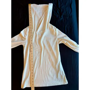 Vintage Cream Cowl Neck Hooded Long Sleeve Top Ivory Polyester Knit Made in USA thumbnail 7