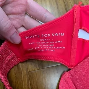 White Fox‎ Swim Halter Bandeau Bikini Top Ruched Front Red Sparkle Lurex Small thumbnail 3