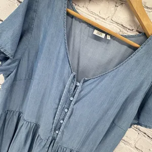 True Craft Dress 2X Plus Blue Denim Chambray Short Sleeve Tiered Swing thumbnail 2