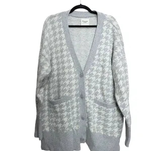 Abercrombie & Fitch houndstooth gray button up cardigan Large thumbnail 3
