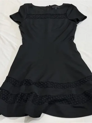 White House Black Market Mesh Inset Banded Fit-AndFlare Dress Black SZ 10 thumbnail 1