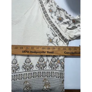 Free People Linen Blend Metallic Border Print Bell Sleeve Top Women S Cream thumbnail 5